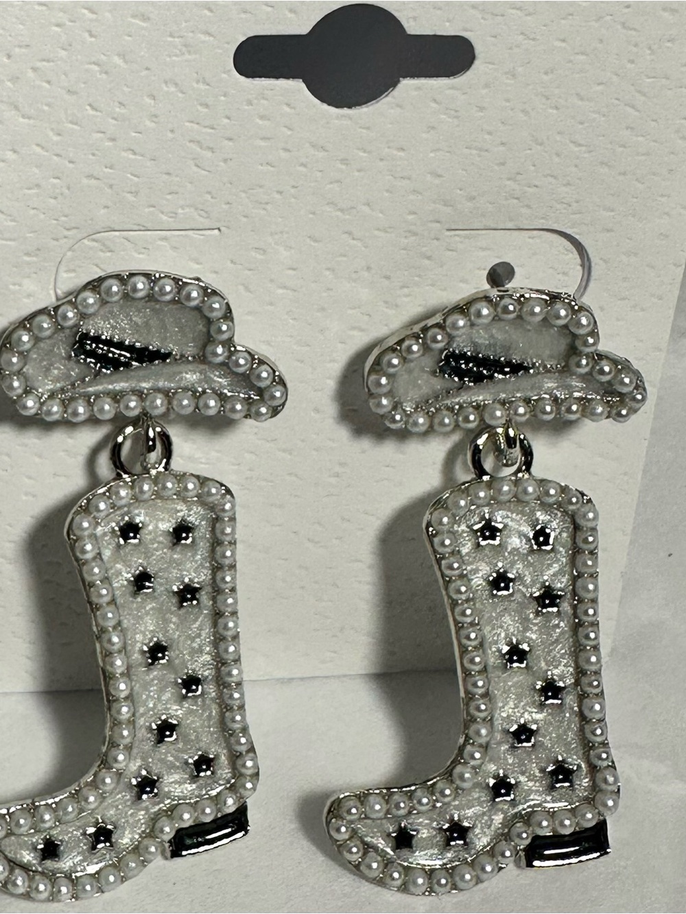 Pearl-Trim White Cowboy Boot Drop Earrings - Women Jewelry